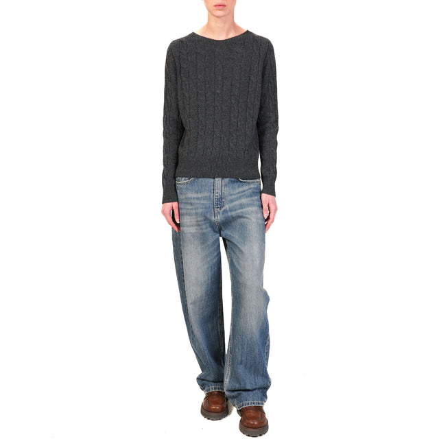 Vicolo-Maglia treccia misto cashmere - antracite