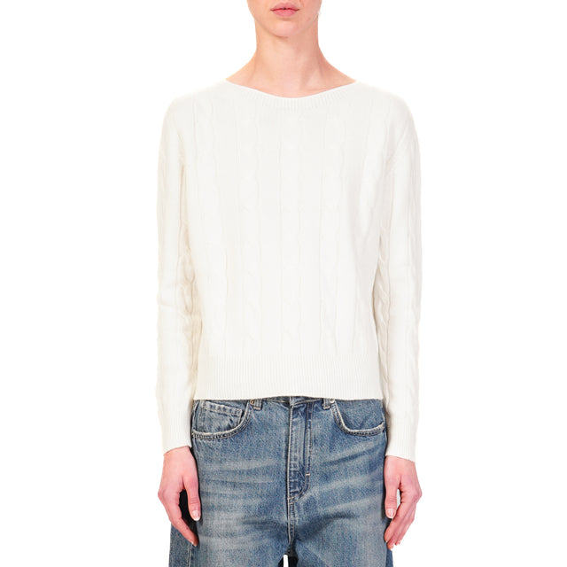 Vicolo-Maglia treccia misto cashmere - latte