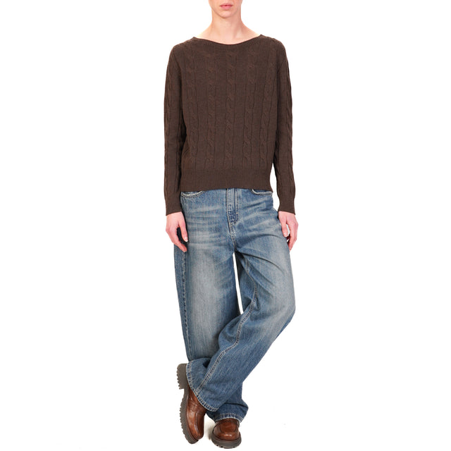 Vicolo-Maglia treccia misto cashmere - moro