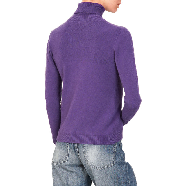 Vicolo-Ribbed Collar Sweater - Purple