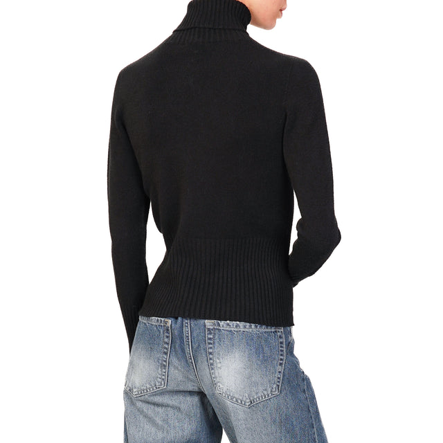 Vicolo-Ribbed Collar Sweater - Black