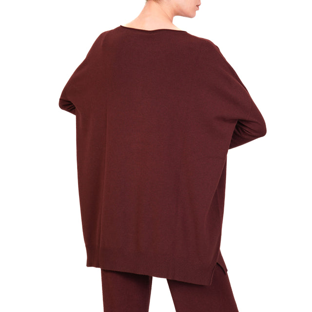 Vicolo-Completo maglia oversize + pantalone - Bordeaux