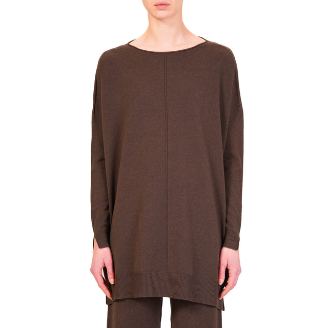 Vicolo-Completo maglia oversize + pantalone - moro