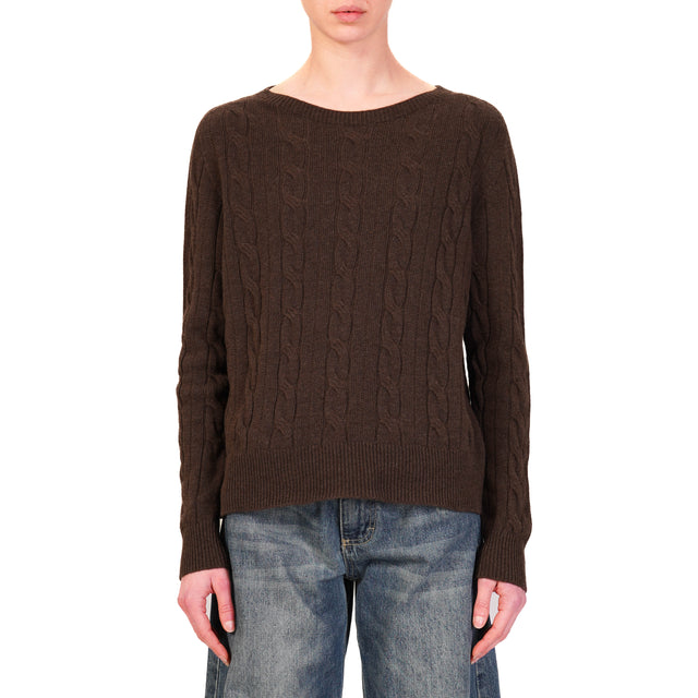 Vicolo-Maglia trecce misto cashmere - moro