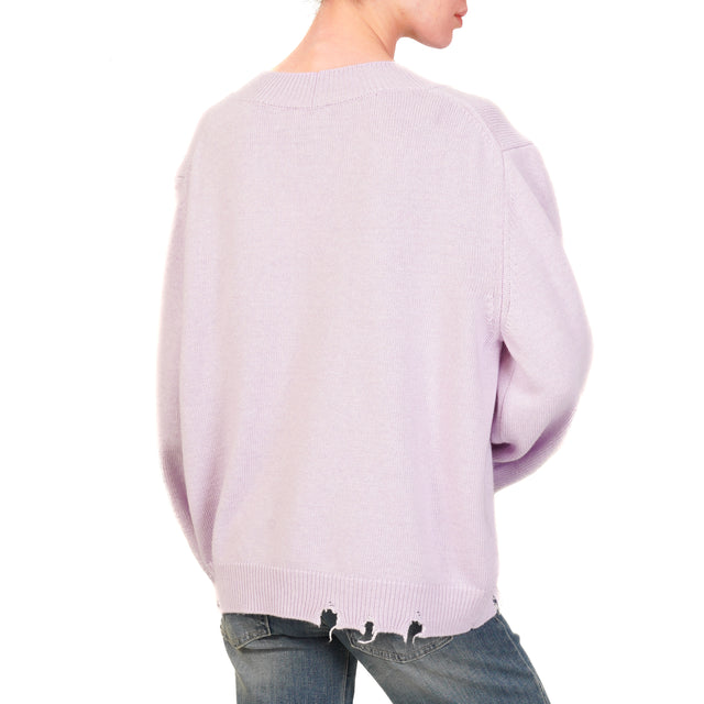 Vicolo-Maglia scollo v con rotture misto cashmere - lilla