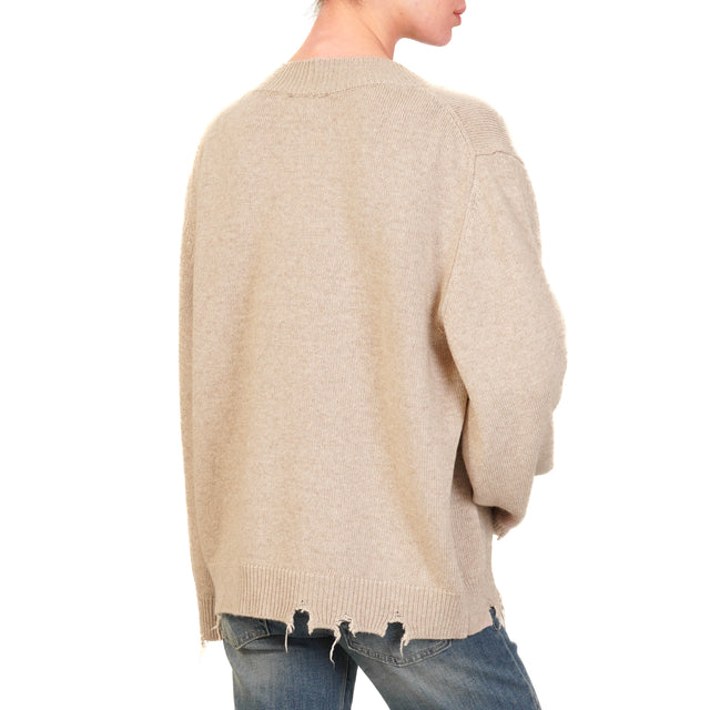 Vicolo-Maglia scollo v con rotture misto cashmere - tortora