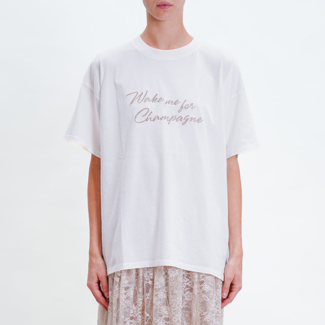 Vicolo-T-shirt "wake me for champagne" - bianco