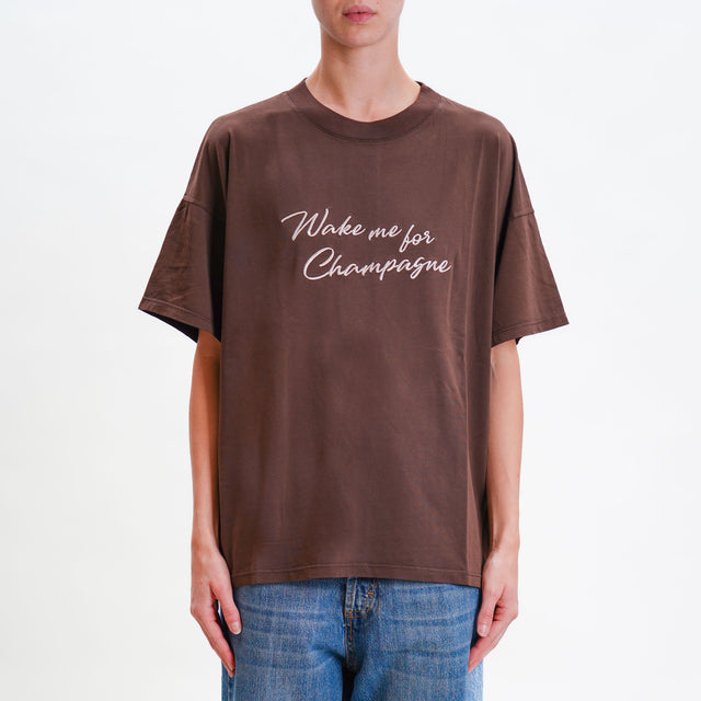 Vicolo-T-shirt "wake me for champagne" - moro