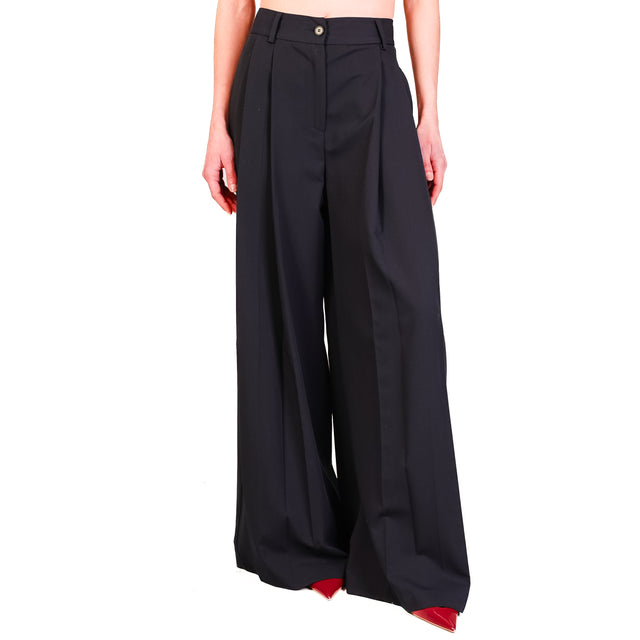 Vicolo-Pantalone wide leg con pinces - blu