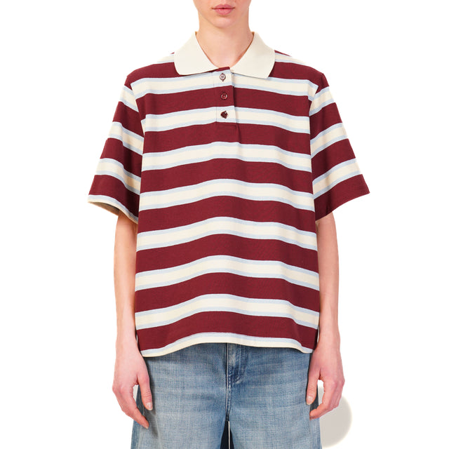 Vicolo-T-shirt righe collo polo mezza manica - panna/bordeaux/celeste