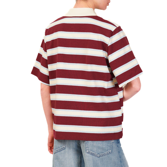 Vicolo-T-shirt righe collo polo mezza manica - panna/bordeaux/celeste