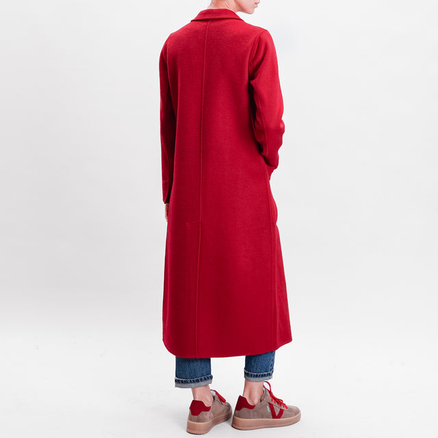 Vicolo-Handmade wool blend coat with back slit - Red