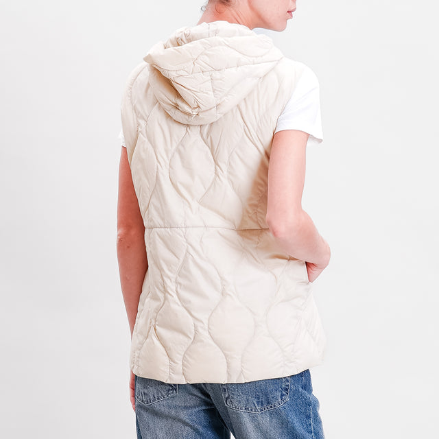 Vicolo-Gilet trapuntato con cappuccio 100 gr - gesso