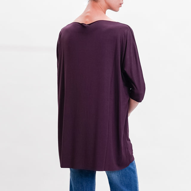 Vicolo-T-shirt jersey taglio vivo - plum