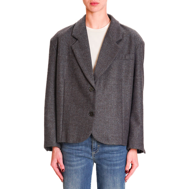 Vicolo-2/4 Herringbone Wool Blend Jacket - Dark Brown/Light Blue