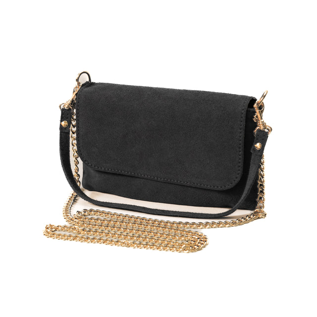 W by white mood-Pochette genuine leather scamosciata - nero