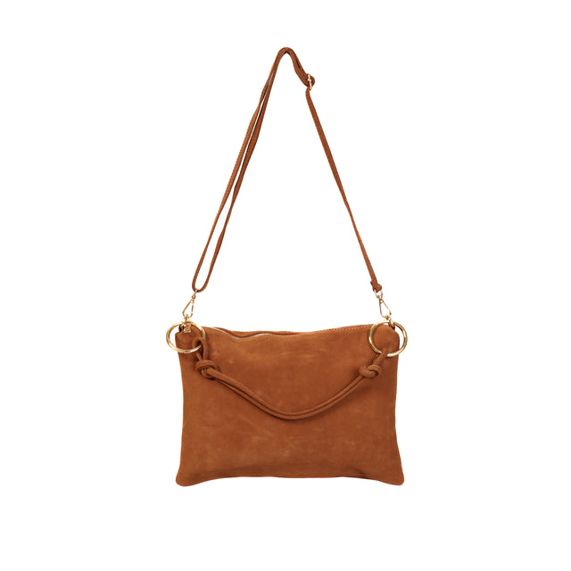 W by Whitemood-Suede Leather Shoulder Bag - Camel