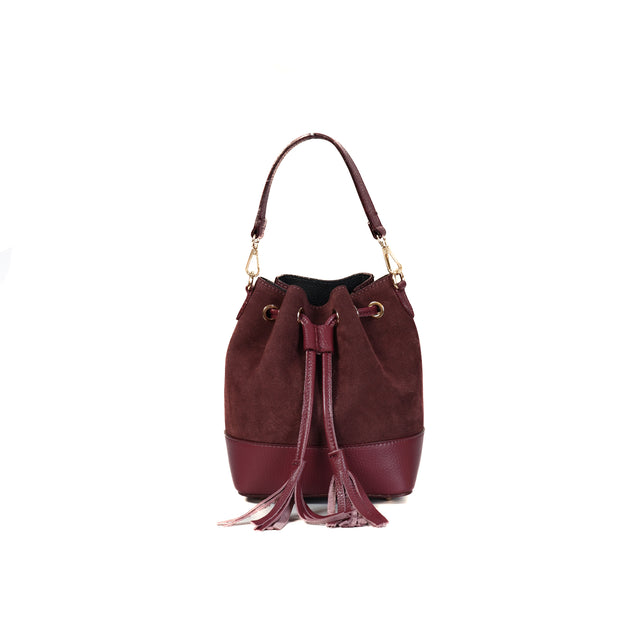 W by Whitemood-Bucket Bag with Tassels - Bordeaux