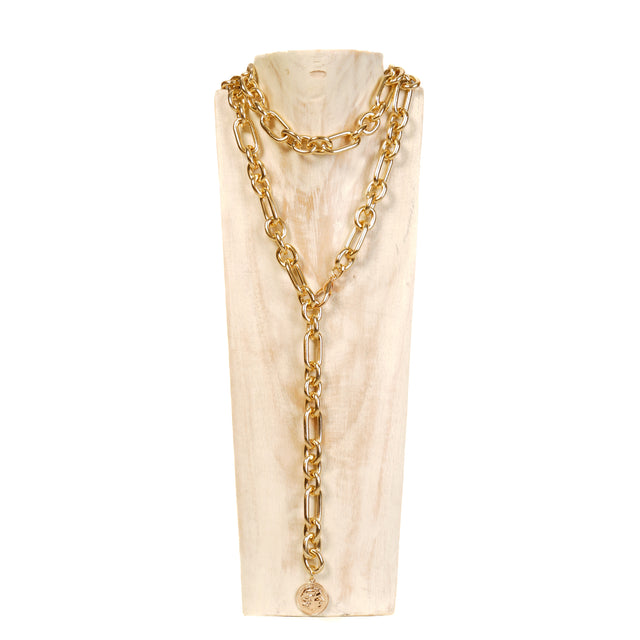 W by Whitemood-Chain Necklace with Coin Pendant - Gold