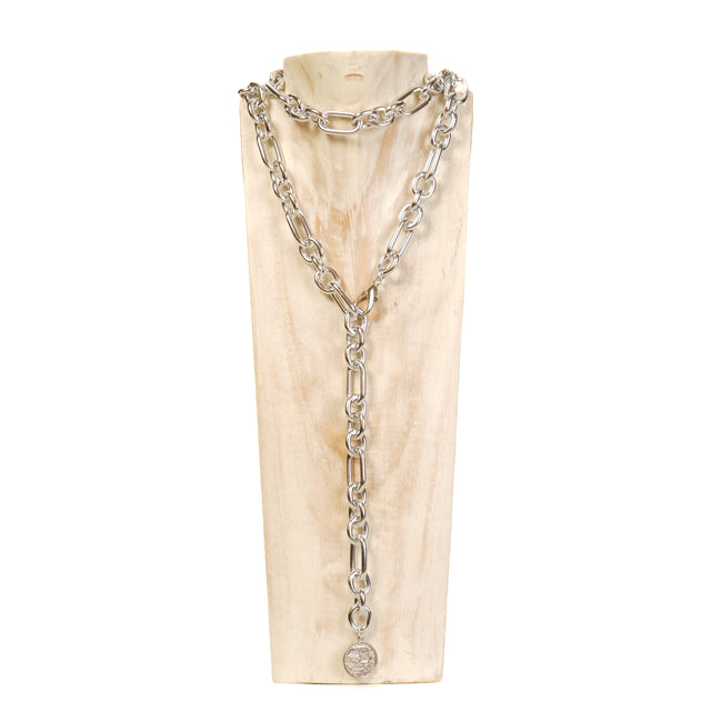 W by Whitemood-Collana catena con ciondolo moneta - silver