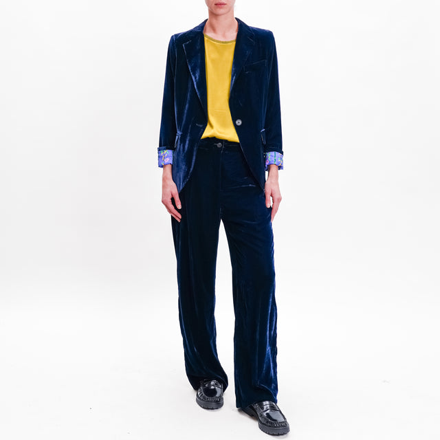 Wu'side-1 Button Velvet Jacket - Blue