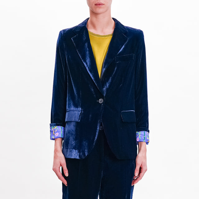 Wu'side-1 Button Velvet Jacket - Blue