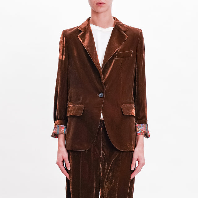 Wu'side-1 Button Velvet Jacket - Brown