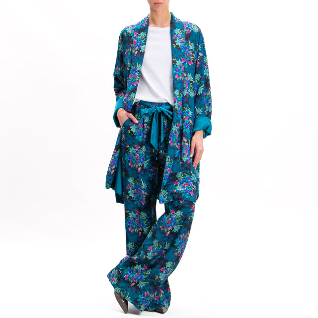 Wu'side-Floral Print Trousers - Teal/Aqua/Royal