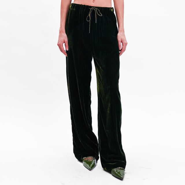 Wu'side-Cellular Drawstring Trousers - Moss