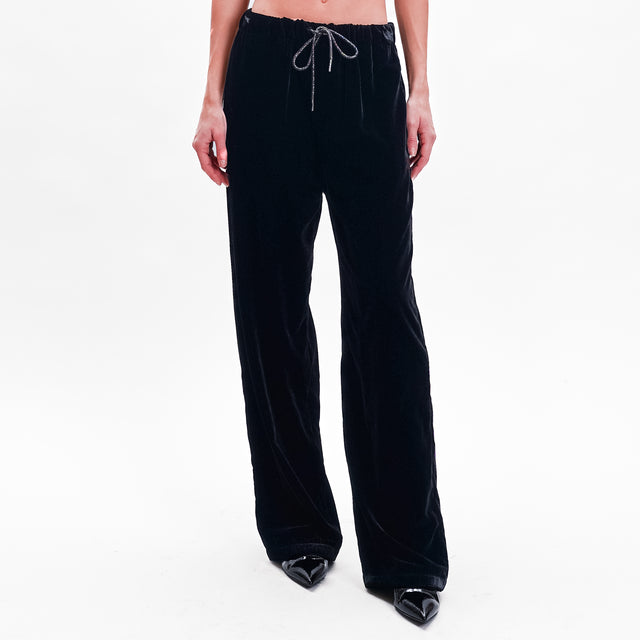 Wu'side-Cellular Drawstring Trousers - Black