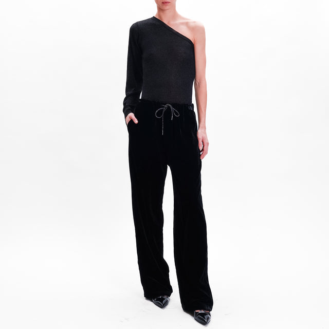 Wu'side-Cellular Drawstring Trousers - Black