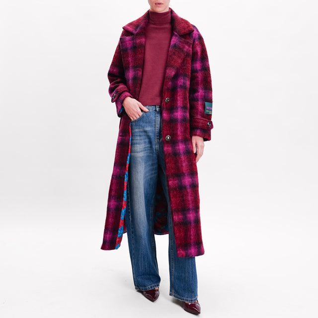 Wu'side-Coat Tartan Boiled Wool - Cyclamen/Wine