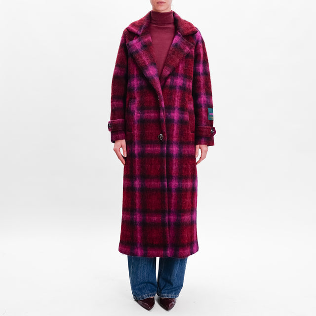 Wu'side-Coat Tartan Boiled Wool - Cyclamen/Wine