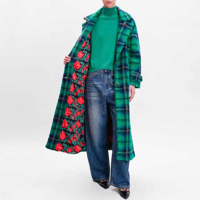 Wu'side-Cappotto tartan lana cotta - verde/nero