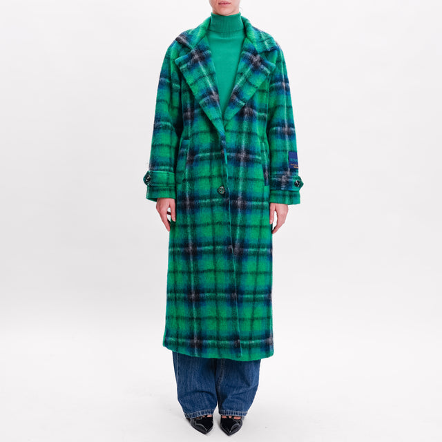 Wu'side-Tartan Boiled Wool Coat - Green/Black