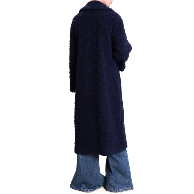 Wu'side-Cappotto bouclé bottoni gioiello - blu