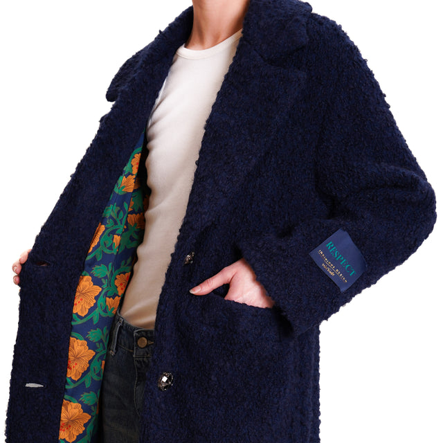 Wu'side-Cappotto bouclé bottoni gioiello - blu