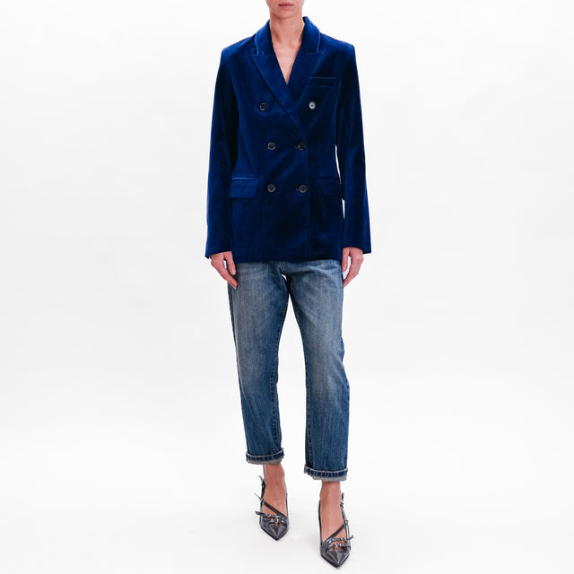 Wu'sde-Double-breasted velvet jacket in moleskin fabric - blue