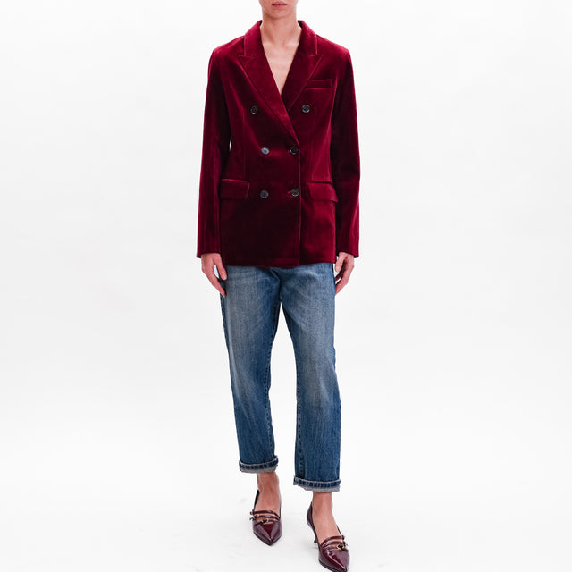 Wu'sde-Double-breasted velvet jacket in moleskin fabric - Bordeaux