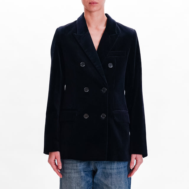 Wu'sde-Double-breasted velvet jacket in moleskin fabric - black