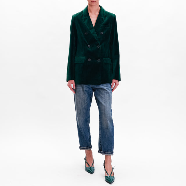 Wu'sde-Double-breasted velvet jacket in moleskin fabric - GREEN