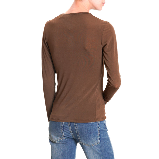 Zeroassoluto-Thin Cashmere Blend T-Shirt - Dark Brown