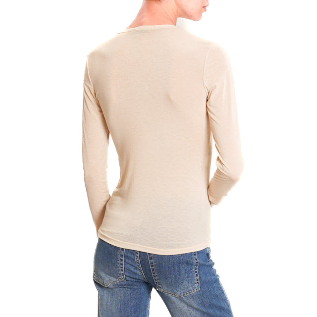 Zeroassoluto-Thin cashmere blend T-shirt - nude