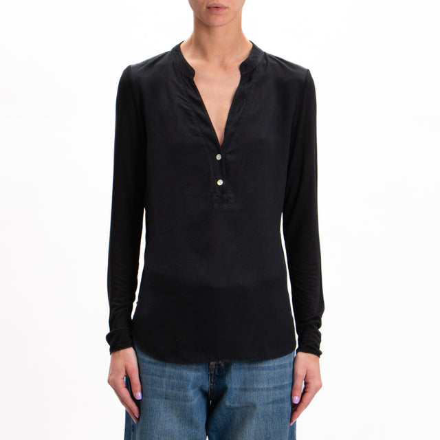 Zeroassoluto-Camicia chester doppio tessuto - nero