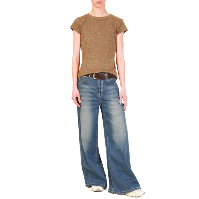 Zeroassoluto-T-shirt lurex a costine elasticizzato - bronzo