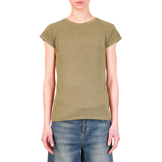 Zeroassoluto-T-shirt lurex a costine elasticizzato - militare