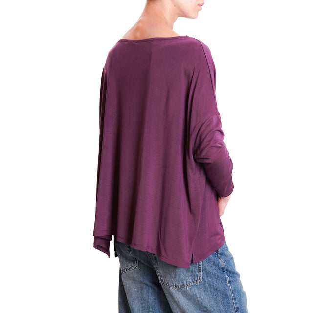 Zeroassoluto-T-shirt scatola over tessuto lyocell - aubergine