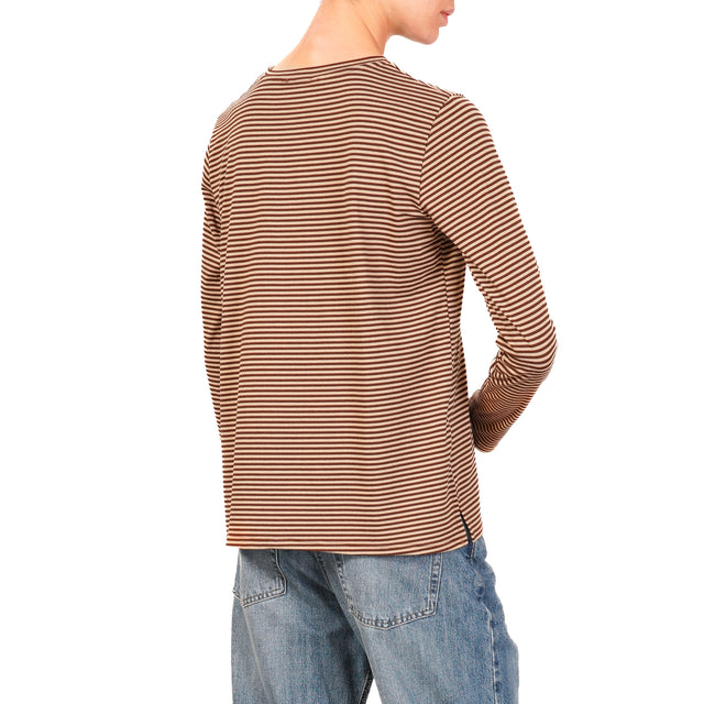 Zeroassoluto-Striped crew-neck jersey T-shirt - dark brown/beige