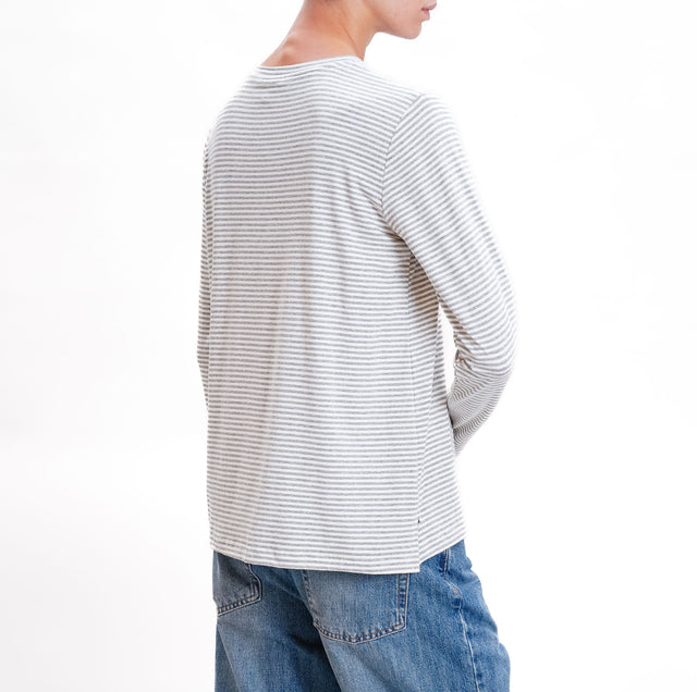 Zeroassoluto-T-shirt girocollo righe in jersey - latte/grigio melange