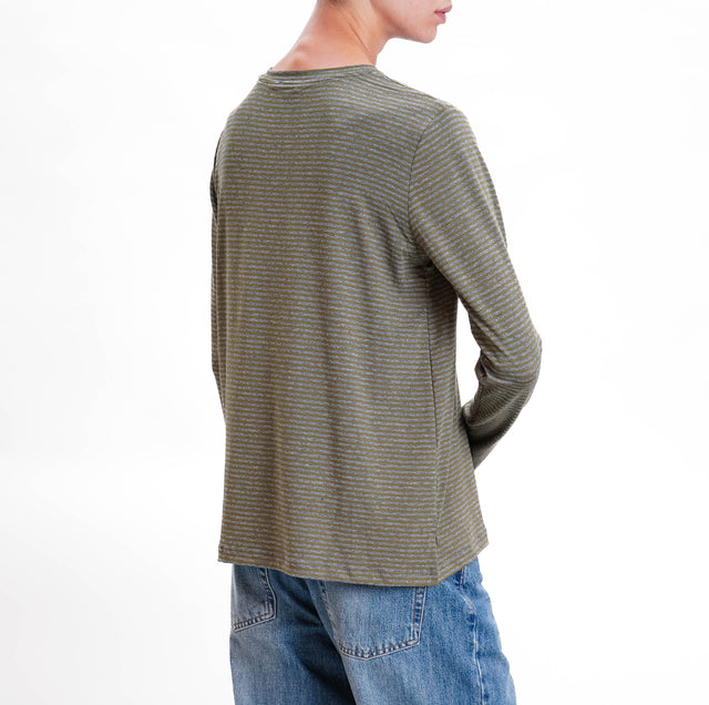 Zeroassoluto-T-shirt girocollo righe in jersey - militare/grigio melange